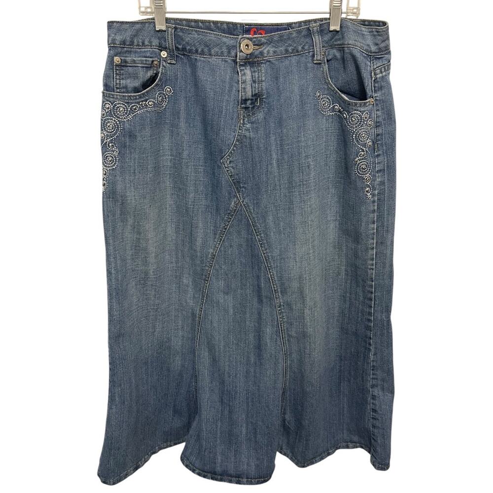 Size 16W Mwah Jeans Denim Skirt Midi Y2K Embellished Pockets